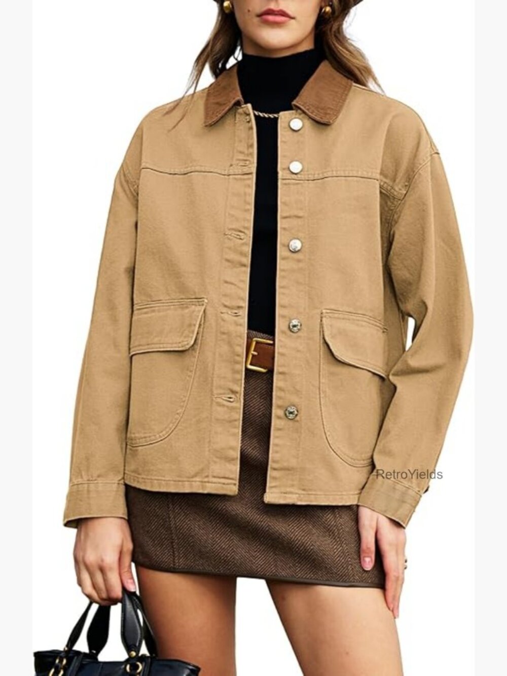 Oversized Denim Barn Jacket with Contrast Collar - Picture 1 of 7